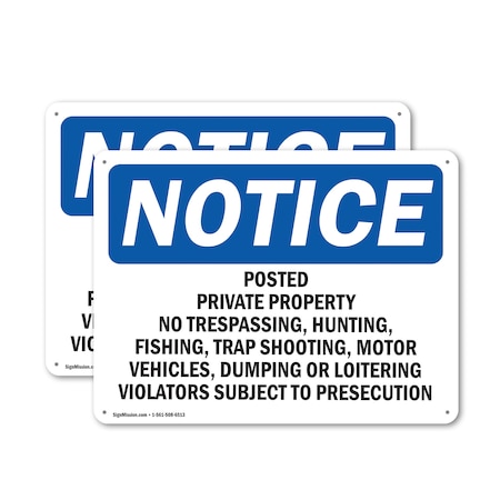 Signmission Posted Private Property No Trespassing OSHA Notice Sign, Aluminum, 24in W x 18in L, 2PK OS-2PACK-NS-A-1824-L-17730